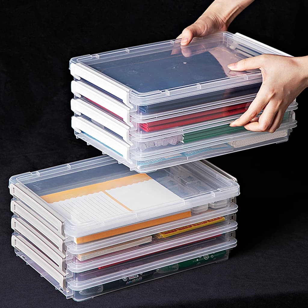 Scatola portadocumenti impilabile trasparente scatola portadocumenti in plastica portatile per documenti per l'home Office School File Case