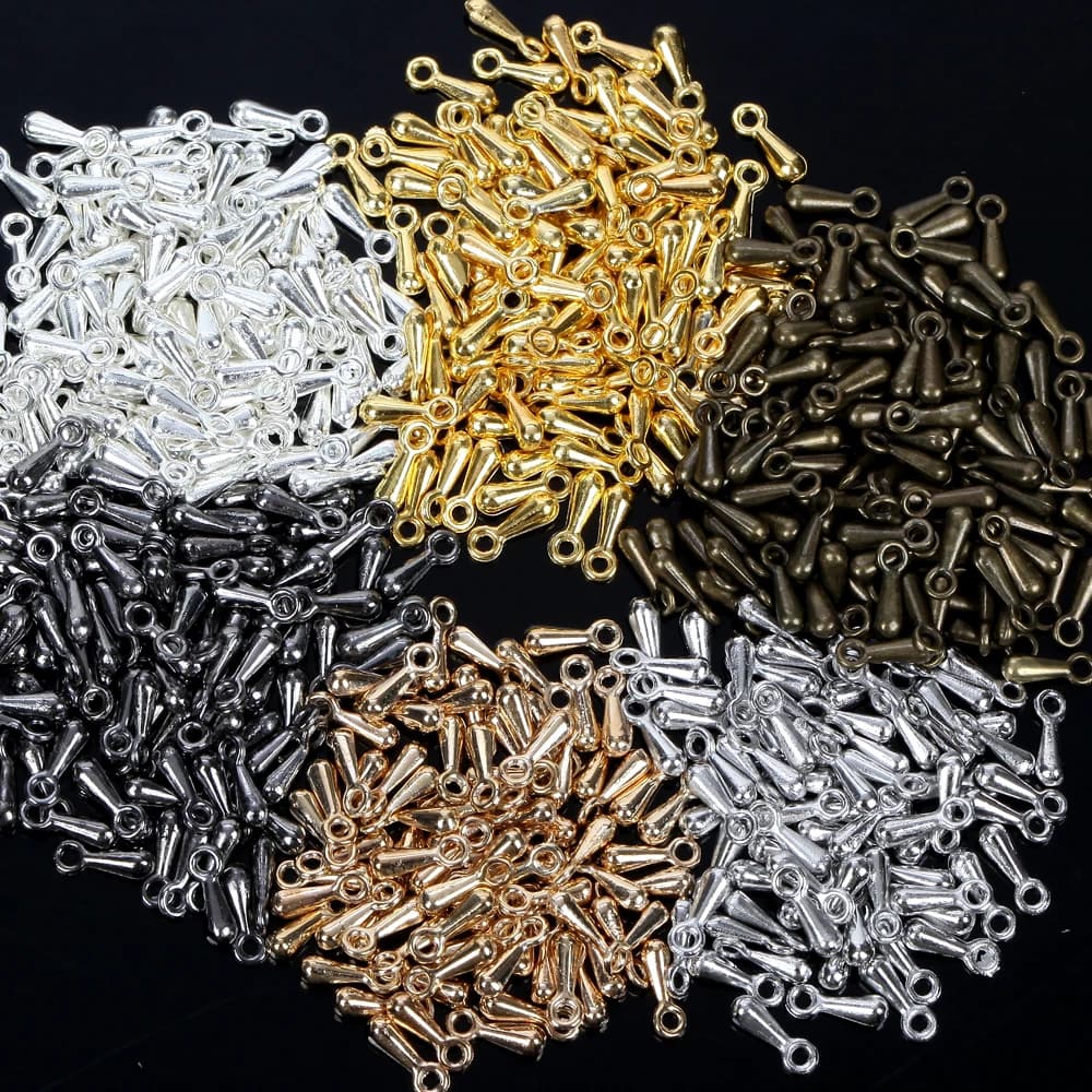 200pcs 6x3mm Silver Gold Black Color Metal Water Drop End Beads Extender Chain Pendant For Jewelry Making Diy Accessory