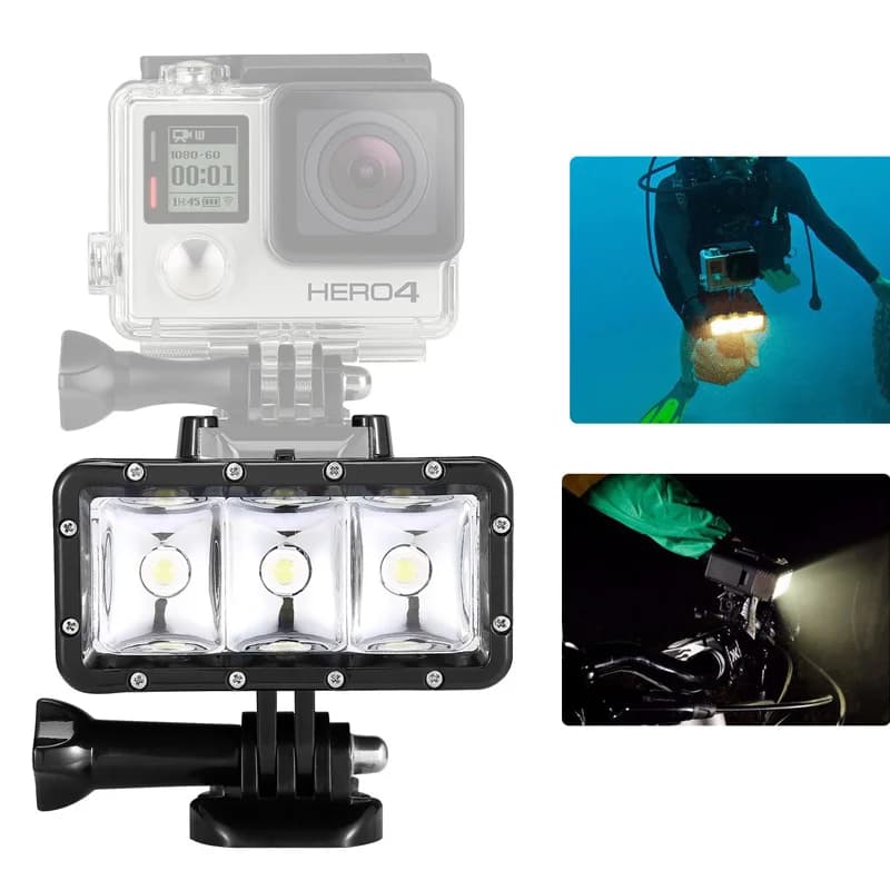 30m Underwater Waterproof LED High Power Flash Light For Gopro Hero 4 3 + 3 2 1, Photo Filling Action Lamp Video Mounting Lights