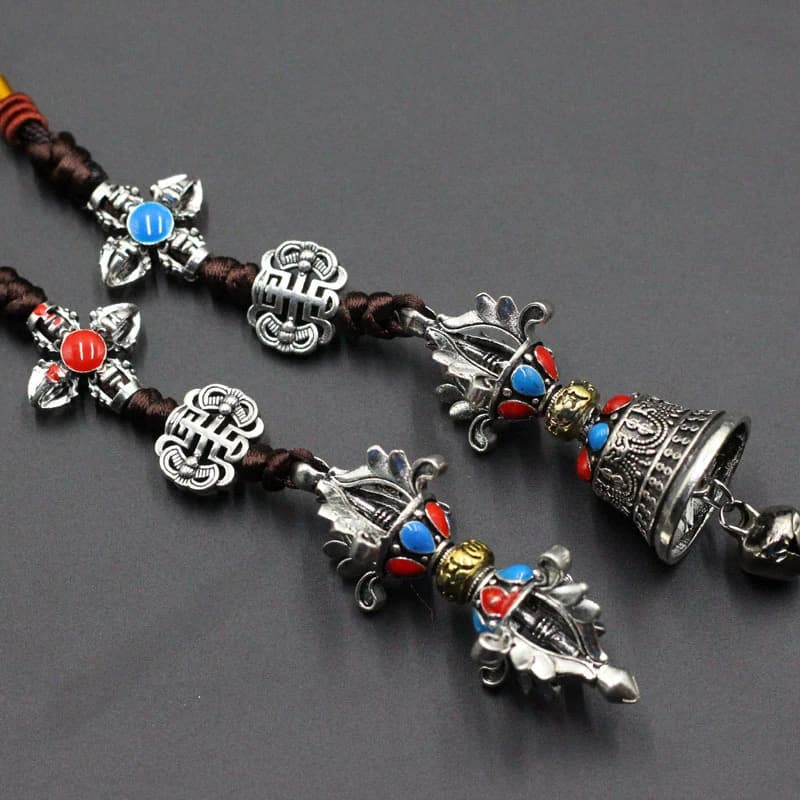 Tibetan Buddhist Vajra Bell KeyChain Mens Womens Pendant Jewelry Gifts Handmade Lanyard Pestle Handbell Woven Rope Car Hangings
