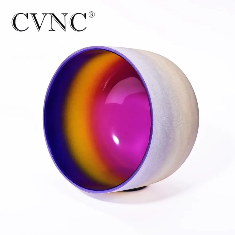 CVNC 8 Inch A Note Indigo Rainbow Colored Chakra Quartz Crystal Singing Bowl Third Eye Chakra for Meditation with Mallet