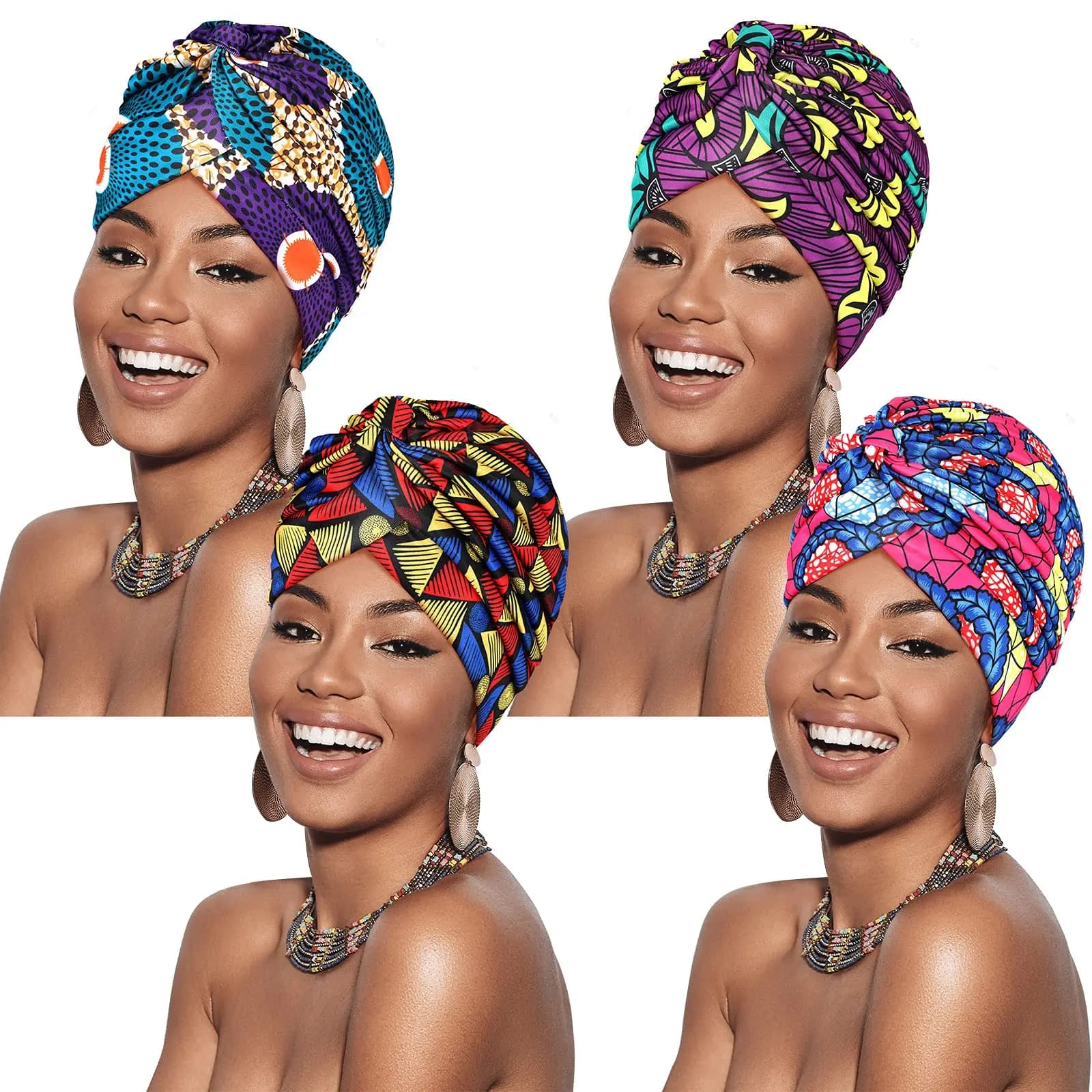 2022 nuova stampa africana Headtie Turban Cap morbido elasticizzato attorcigliato pieghettato Beanie Head Wrap per le donne Chemo Bonnet