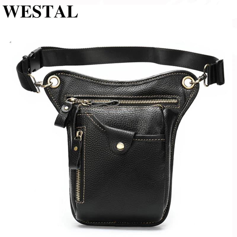 WESTAL borsa per le gambe in vera pelle in marsupio per moto marsupio borse per cintura custodia per telefono borsa da viaggio per uomo piccola gamba tattica 9667