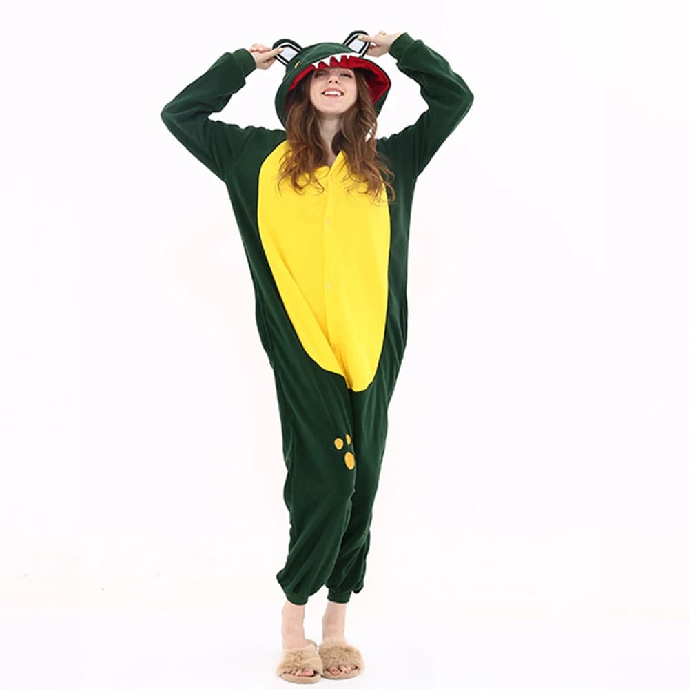 HKSNG Pigiama Intero Kigurumi da Coccodrillo per Adulti, in Pile, con Cappuccio, Costume Animale per Feste di Halloween