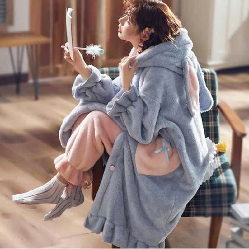Pigiama di flanella invernale Set per donna animale spesso caldo pigiameria camicia da notte con cappuccio con pantaloni pigiama allentato vestito Homewear vestiti
