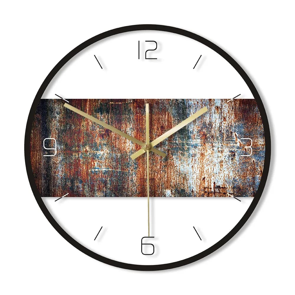 Orologio da Parete con Texture Metallica Ruggine, in Ferro con Finta Patina, Moderno Rotondo Vintage, Regalo di Inaugurazione Casa