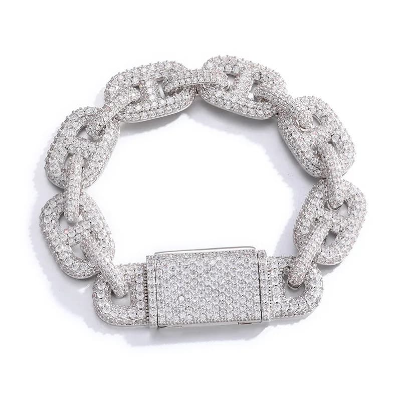 Collana a Catena Geometrica da 14mm con Chiusura a Lucchetto, Stile Hip Hop, con Pietre CZ 5A+ e Finitura Bling Ice Out, per Uomo, Gioiello da Rapper, Idea Regalo