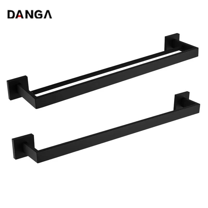 Portasciugamani nero a parete con barre in acciaio inossidabile, portasciugamani dal design quadrato semplice, accessori da bagno