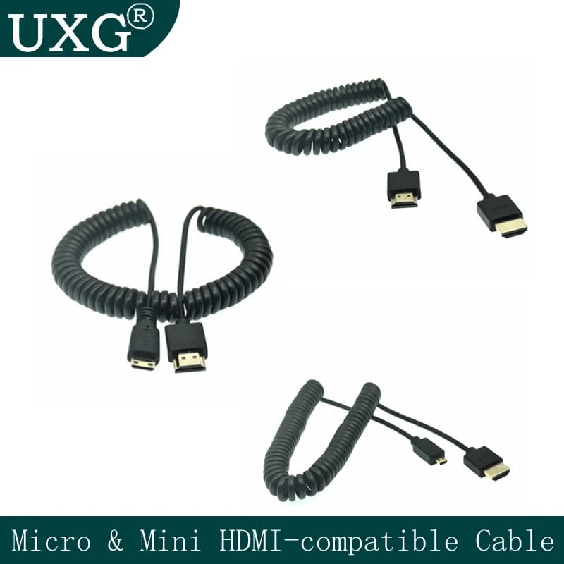 Mini HD spiral cable with external diameter 3.0 mm Flexible thin cables with elasticized spring curling compatible with HDMI to Micro HDMI 2k 4k Hd @ 60hz