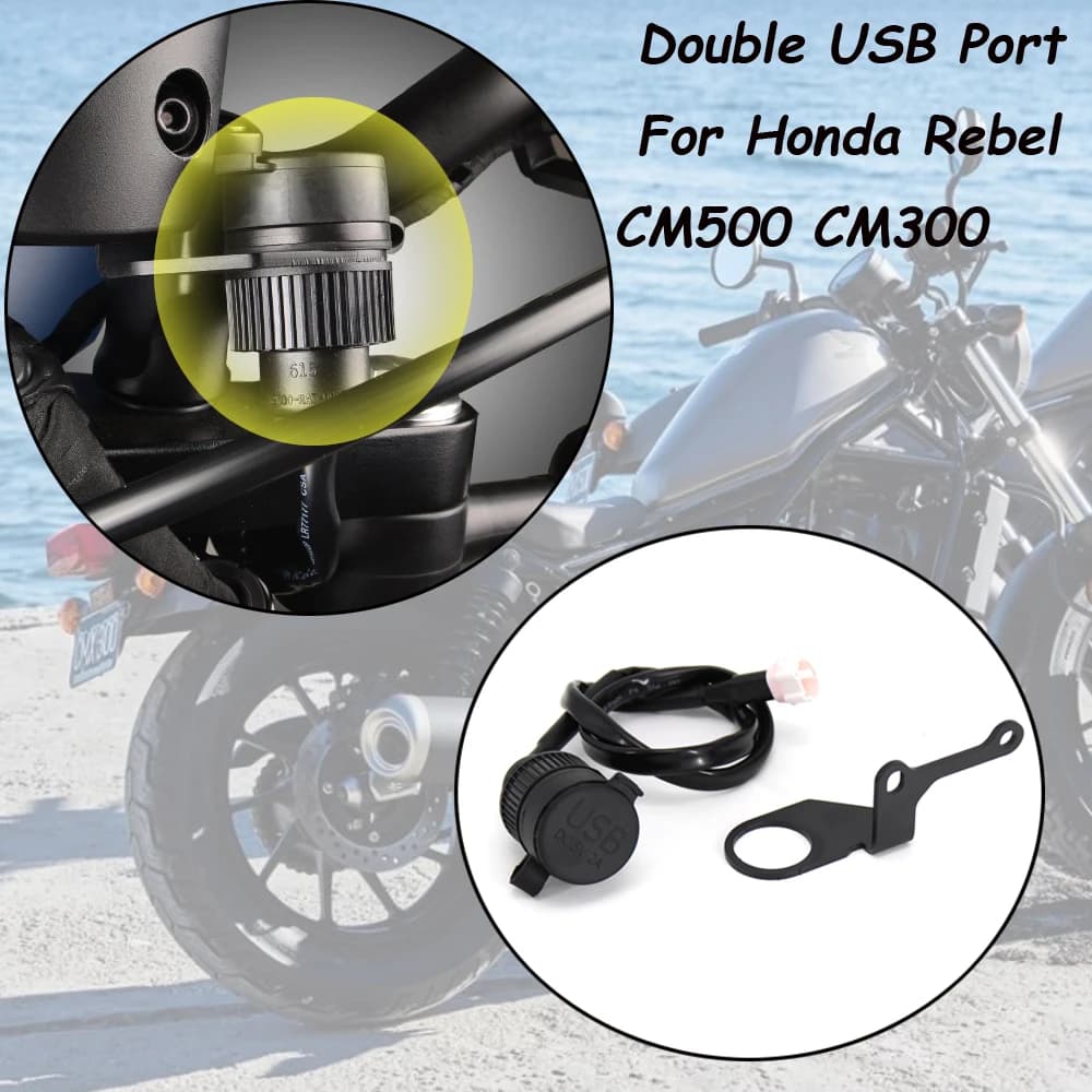 Dual Motorcycle USB Charger Adapter Lighter Phone Charger Dual USB port for Honda Rebel CM 500 300 CM500 CM300