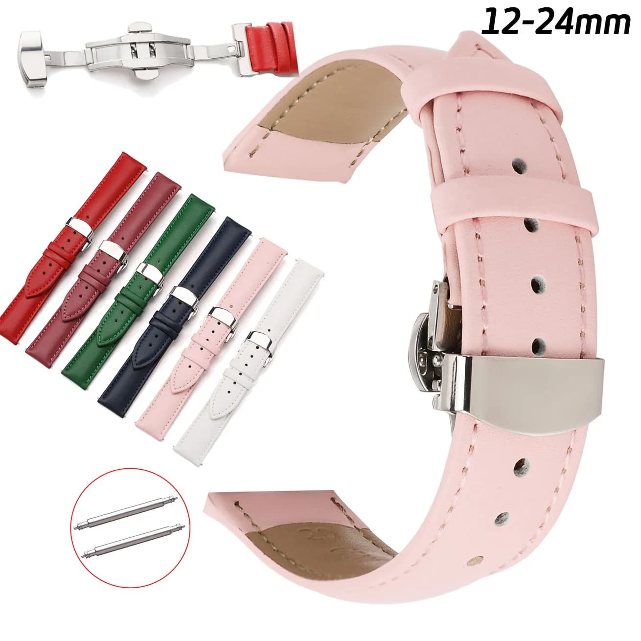 12 14 16 18 20 22 24mm cinturino per orologio in vera pelle cinturino per orologio da polso donna uomo cinturino con fibbia a farfalla con spille