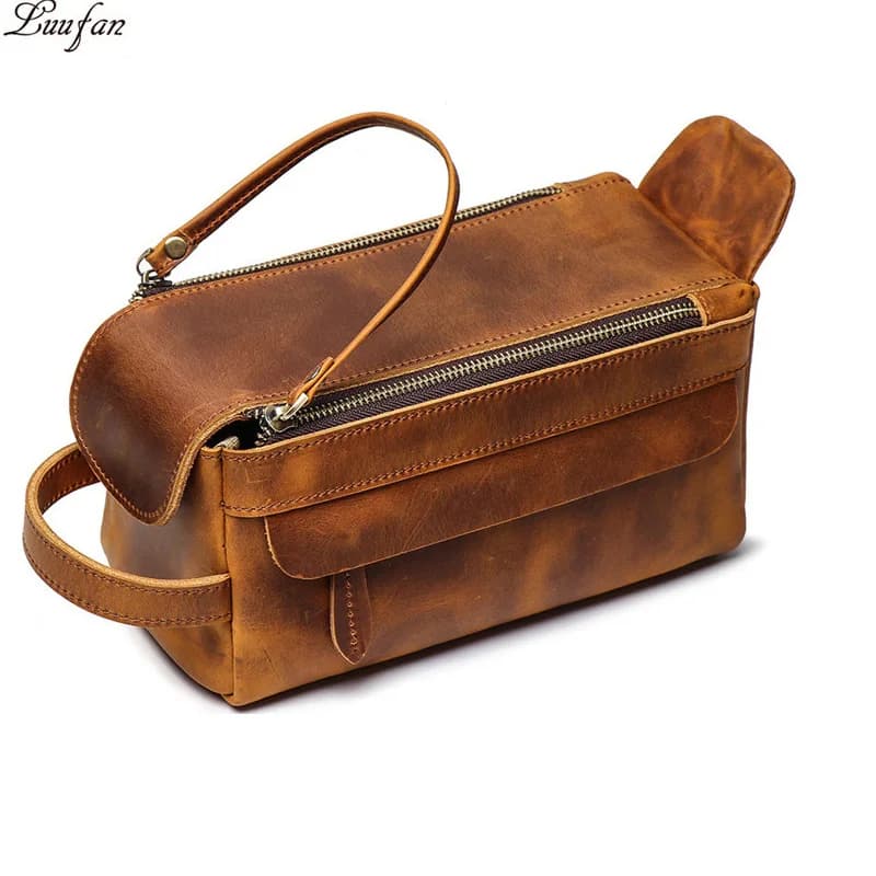 Pochette in vera pelle per trucco Borse da toilette Donna Uomo Crazy Horse Pelle di vacchetta Borsa per driver Borsa per cosmetici Borse per il lavaggio