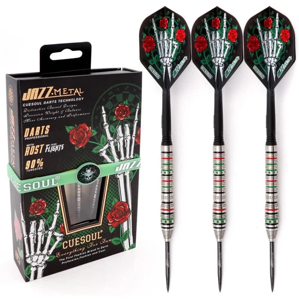CUESOUL JAZZ-IN METALLO 21/23/25g Acciaio Punta 90% di Tungsteno Dardo Set con Integrato ROST Dart voli e Wristband