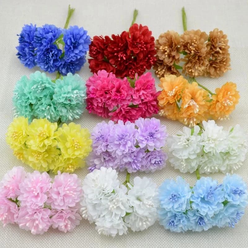 6 pezzi fiori artificiali stame di seta bouquet di boccioli giardino domestico matrimonio auto corpetto decorazione piante artigianali ghirlanda di San Valentino