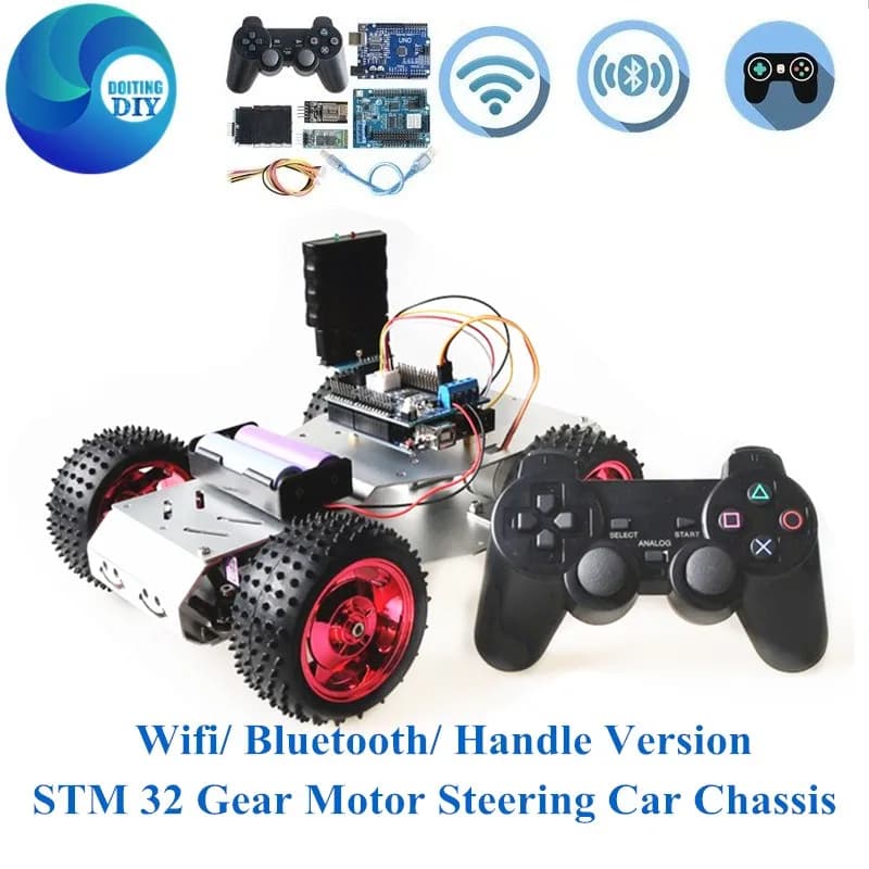Controllo Bluetooth STM 32 Motore a ingranaggi Sterzo Telaio per auto Wifi/Maniglia Versione 4WD Smart RC Sterzo Robot Telaio in metallo Motore DC