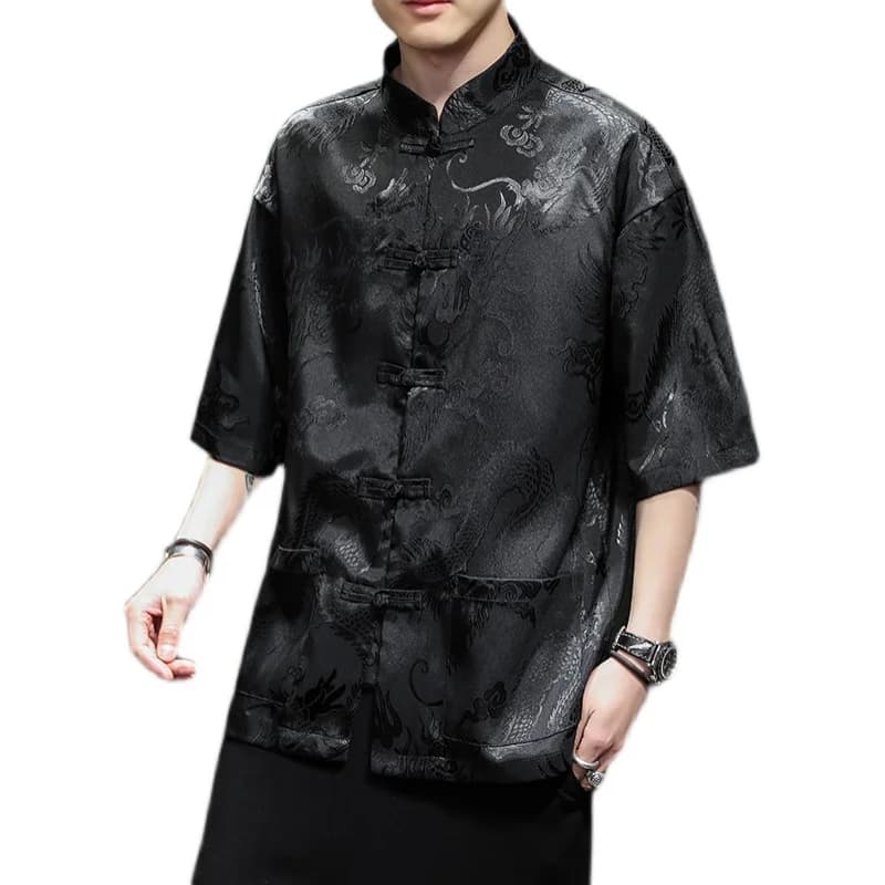 Men's Plus Size Traditional Chinese Clothing Button Mid Sleeve Summer Qipao Shirt Vintage Streetwear Cheongsam blouse 5XL