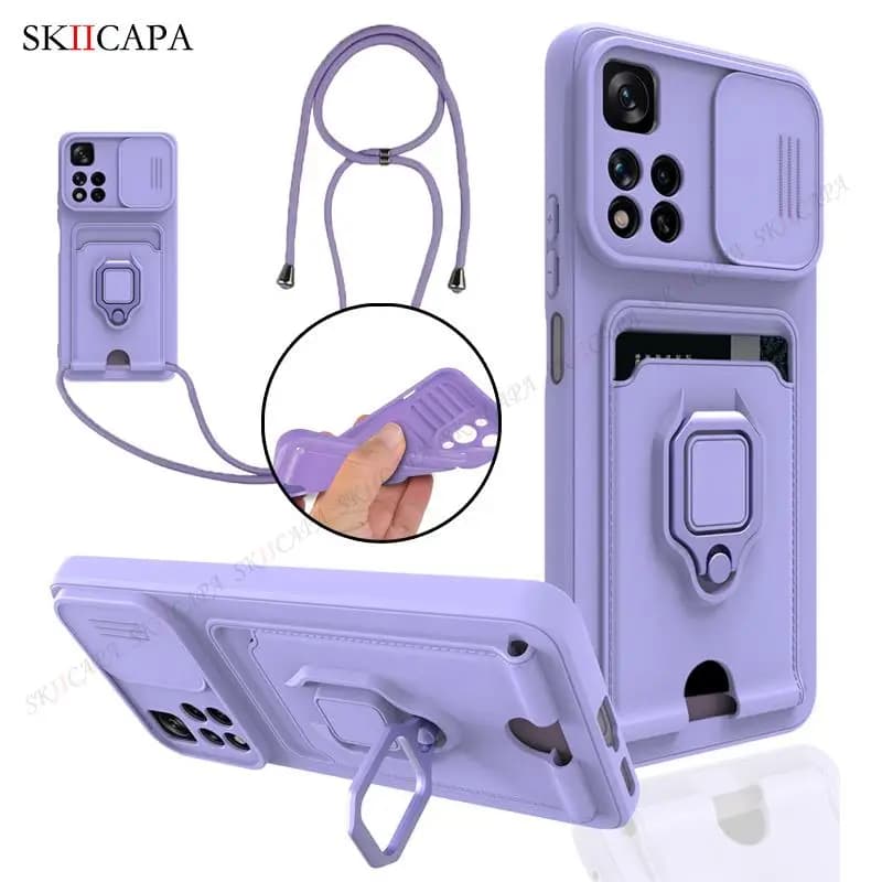 Per Redmi Nota 11 Pro 5G Collana a tracolla Cordino Custodia scorrevole per Redmi 10 POCO M4 Pro X5 X3 NFC Porta carte di credito Copertina morbida