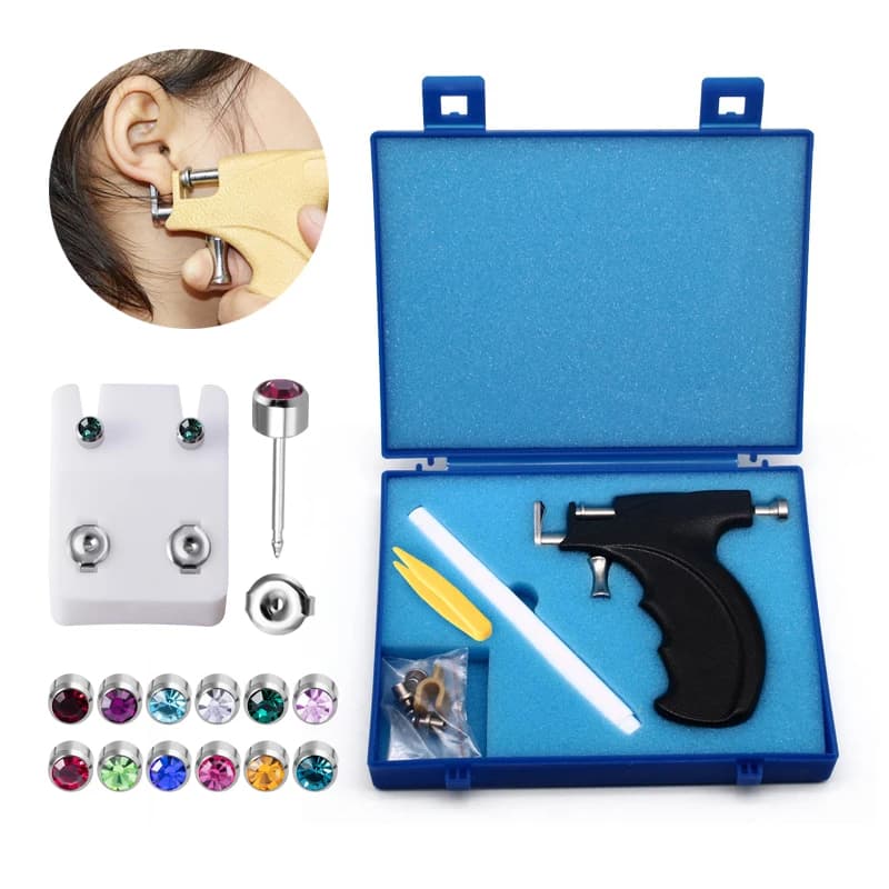 Kit di strumenti per pistola per piercing all'orecchio Strumenti per piercing all'orecchio Orecchie Naso Ombelico Macchina per piercing al labbro Borchie Orecchini a bottone Kit per ciondoli domestici