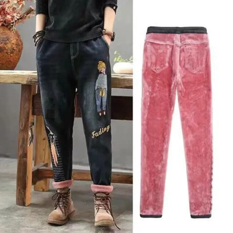 Peluche Jeans Casual spessi pantaloni invernali pantaloni caldi da donna autunno e inverno 2021 pantaloni Harem a vita alta pantaloni donna muslimah