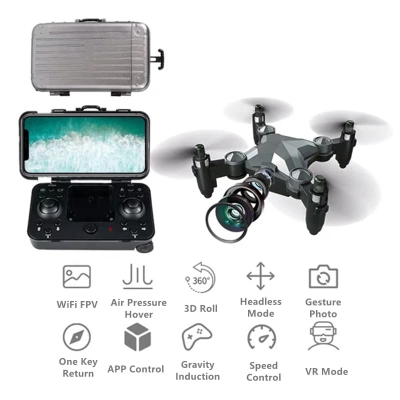 Bagaglio Mini Drone portatile pieghevole HD antenna WiFi FPV pressione dell'aria Hover 3D Roll Gesture Control telecomando Quadcopter Toy