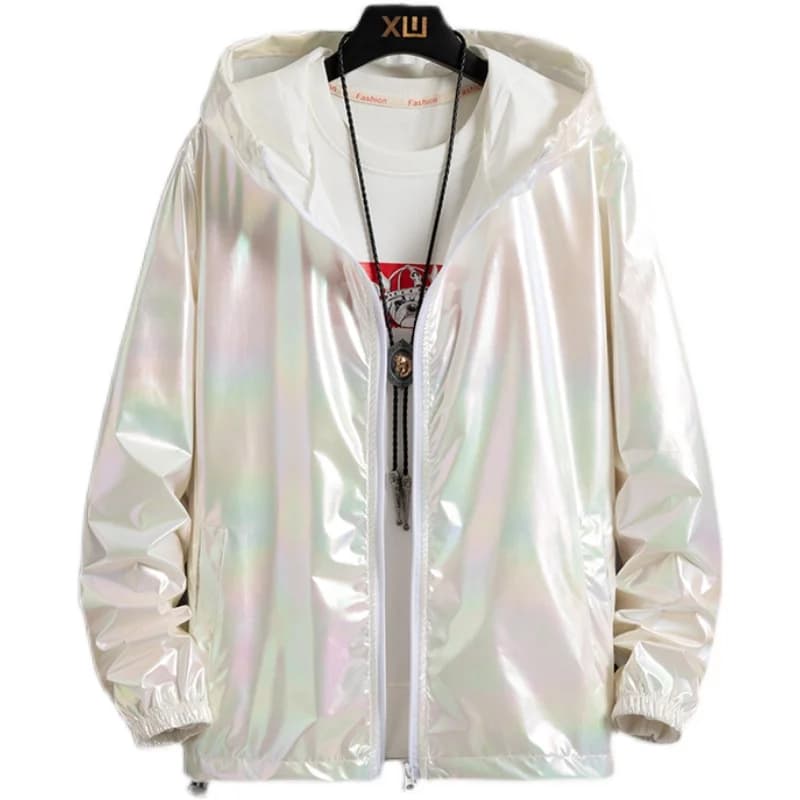 Giacche Basiche da Donna Estate 2026, Giacca a Vento Sottile Oversize Riflettente Colorata con Cappuccio e Cerniera