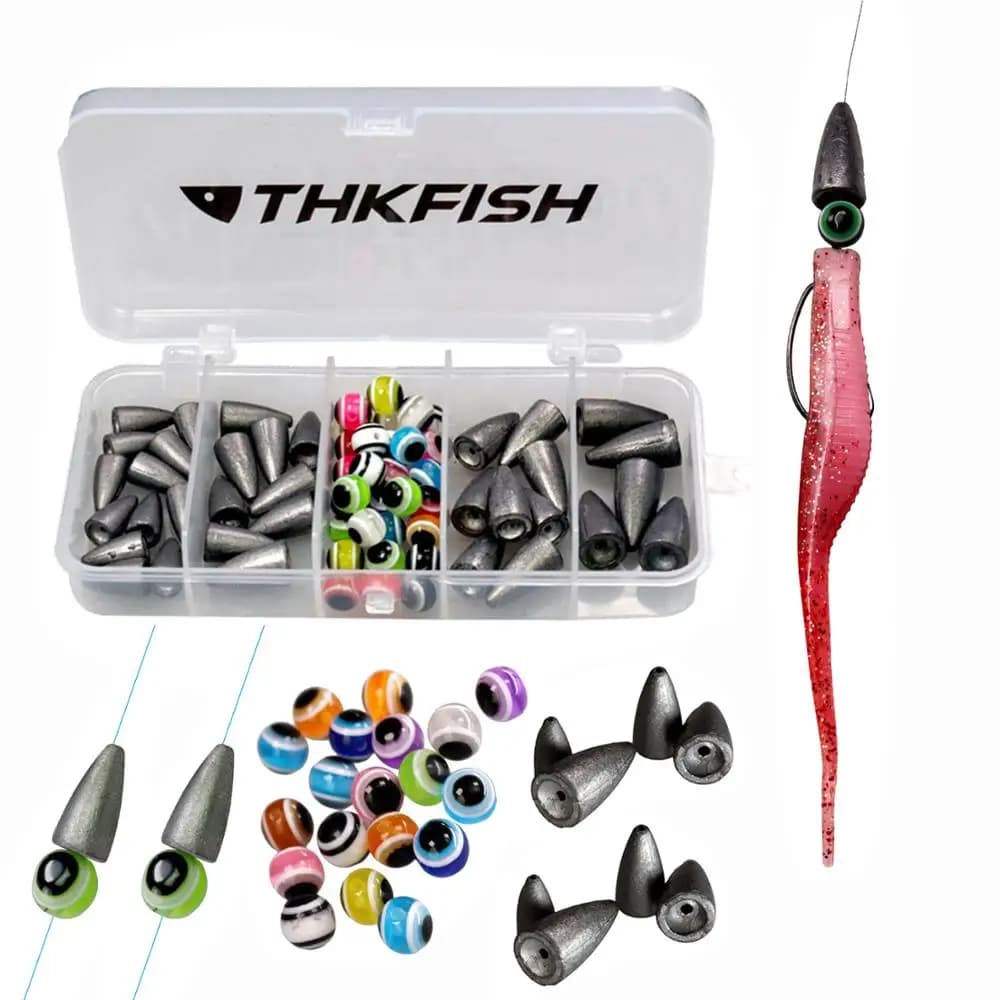 THKFISH 64 pz Kit Piombini da Pesca Perline Occhi Colorate 3.5g 5g 7g 10g Proiettile Piombo Piombo Set FAI DA TE Carolina Rig Accessori