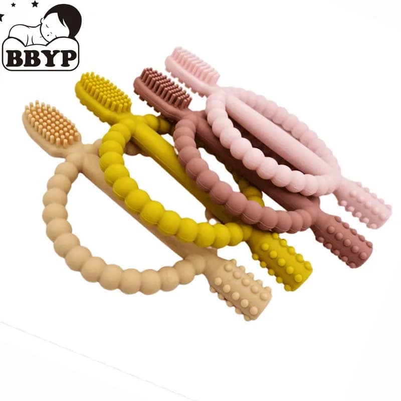 1 pz giocattoli per massaggiagengive Toddle anello per dentizione sicuro silicone per uso alimentare masticare cura dentale spazzolino da denti perline infermieristiche regalo per neonato