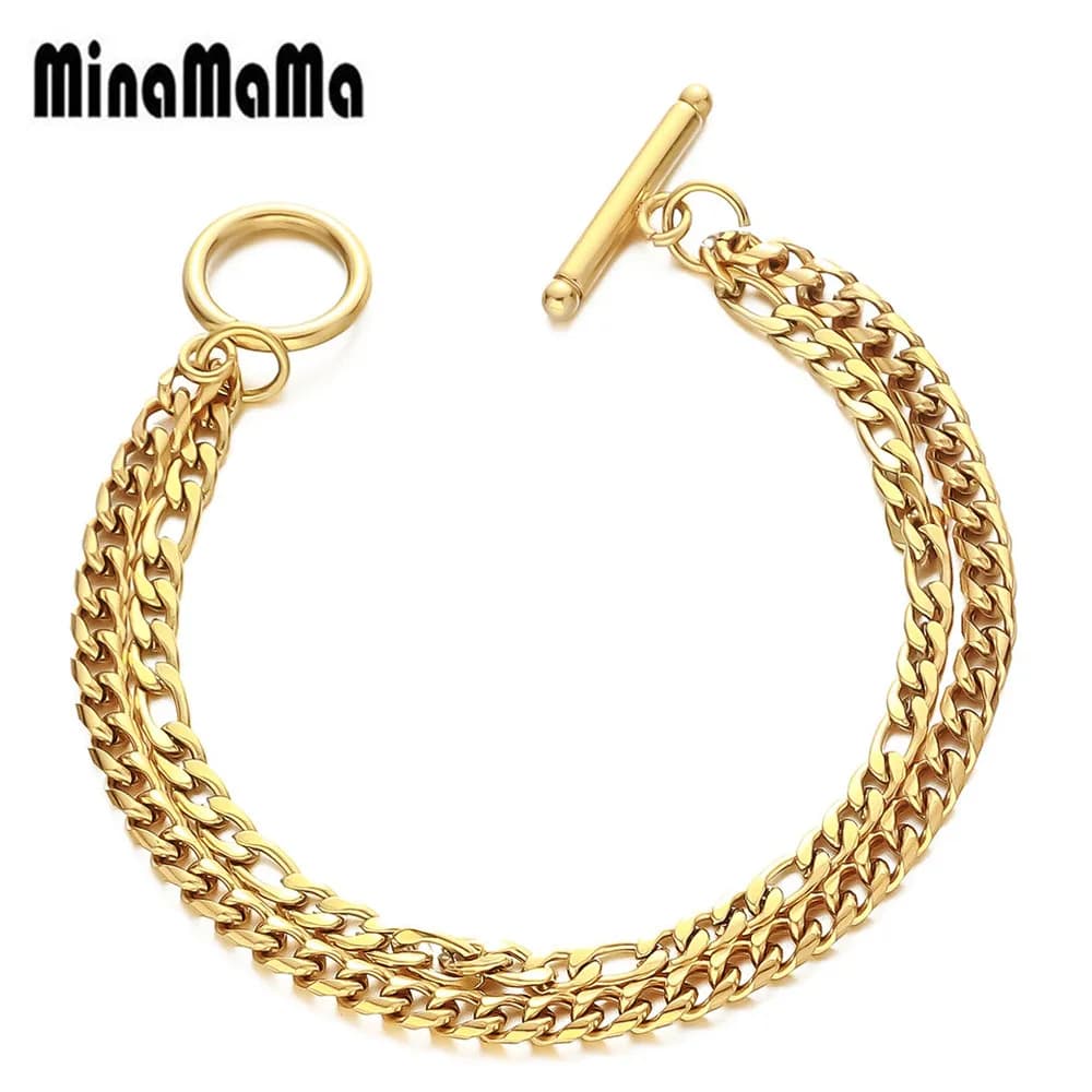 Bracciale grosso a catena multistrato in acciaio inossidabile per donna uomo Bracciale con chiusura OT Toggle Gioielli Hip Hop