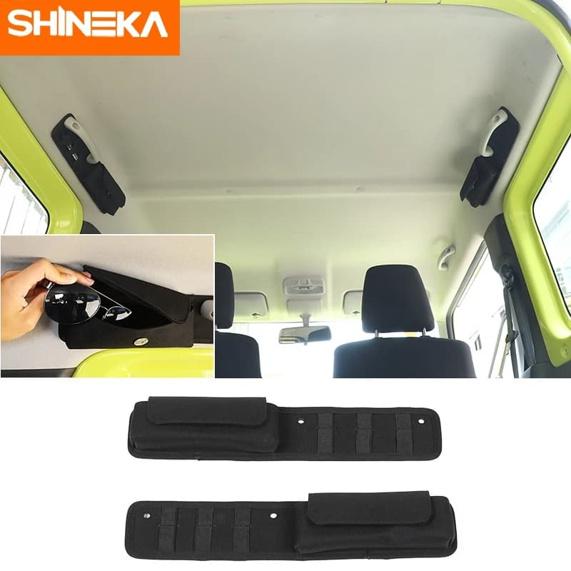 SHINEKA Stivaggio Riordino Nero Auto Top Grab Maniglia Borsa di Immagazzinaggio Occhiali Da Sole Borsa Organizzatore Accessori Per Suzuki jimny 2010-2024