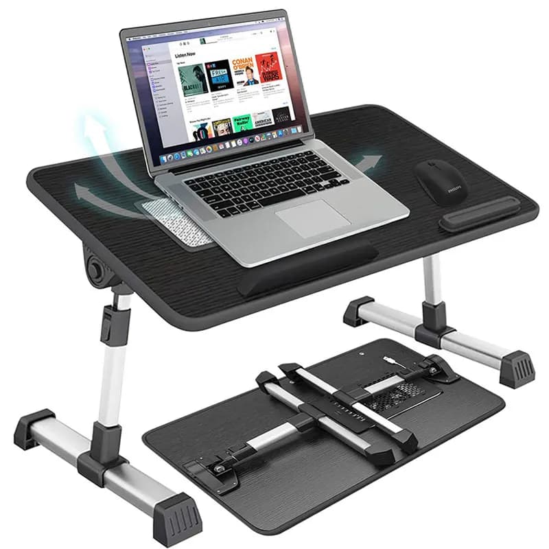 Scrivania pieghevole per laptop con letto portatile, scrivania per computer con ventola di raffreddamento, scrivania con ascensore regolabile, tavolino da caffè, divano disponibile