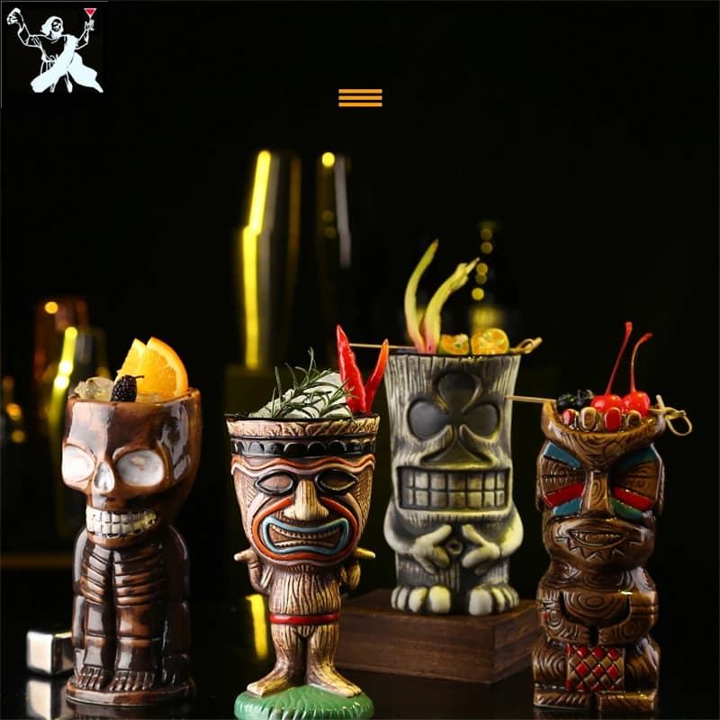 Tazza Tiki da Bar per Poker, Creativa Tazza Tiki in Ceramica Hawaiana, Bicchiere Personalizzato per Cocktail, Bicchiere Zombie, Tazza in Porcellana per Birra e Vino, Accessori da Bar