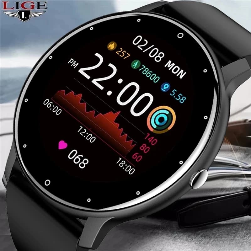 LIGE 2025 Nuovo Smart Watch da uomo Full Touch Screen Sport Fitness Orologio IP67 Bluetooth impermeabile per Android ios smartwatch da uomo + scatola