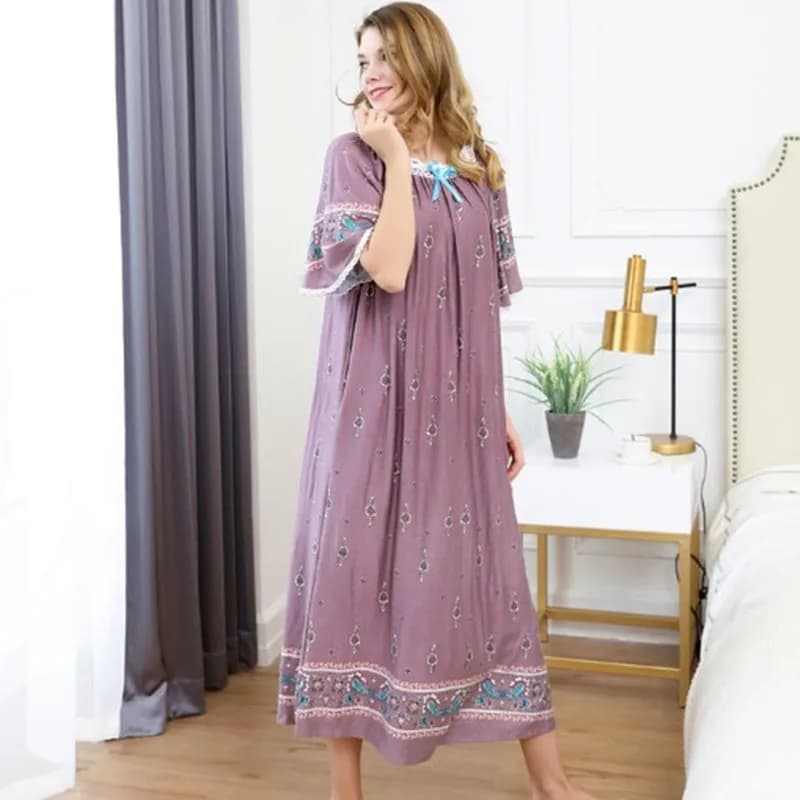 Camicia da notte lunga da donna Casual Plus Size camicia da notte allentata abito da donna con stampa natalizia camicia da notte estiva in cotone a maniche corte