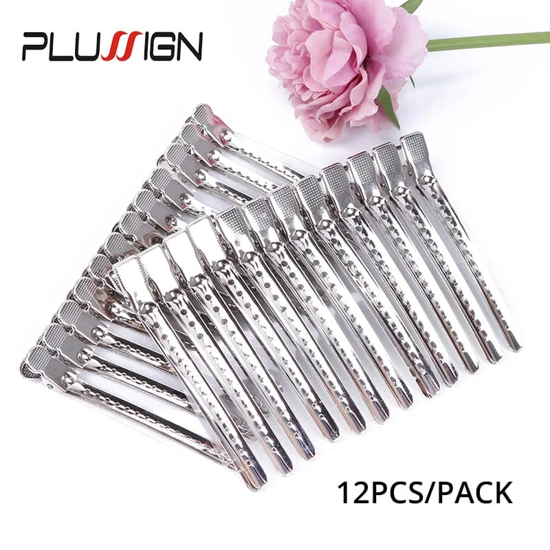 12 pz/pacco fermagli per capelli in metallo Prong per lo Styling fermagli per capelli clip per sezionamento a becco d'anatra mollette per strumento per lo Styling del salone di parrucchiere