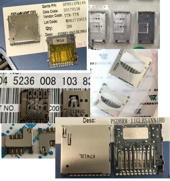 Connettore per schede TF, SIM, SD MUP-C727 DFHS11FR205 145738009302859+ S18-2B0646FA DFHD11MR052 NSDC009-20-1050 DFHS11FR149
