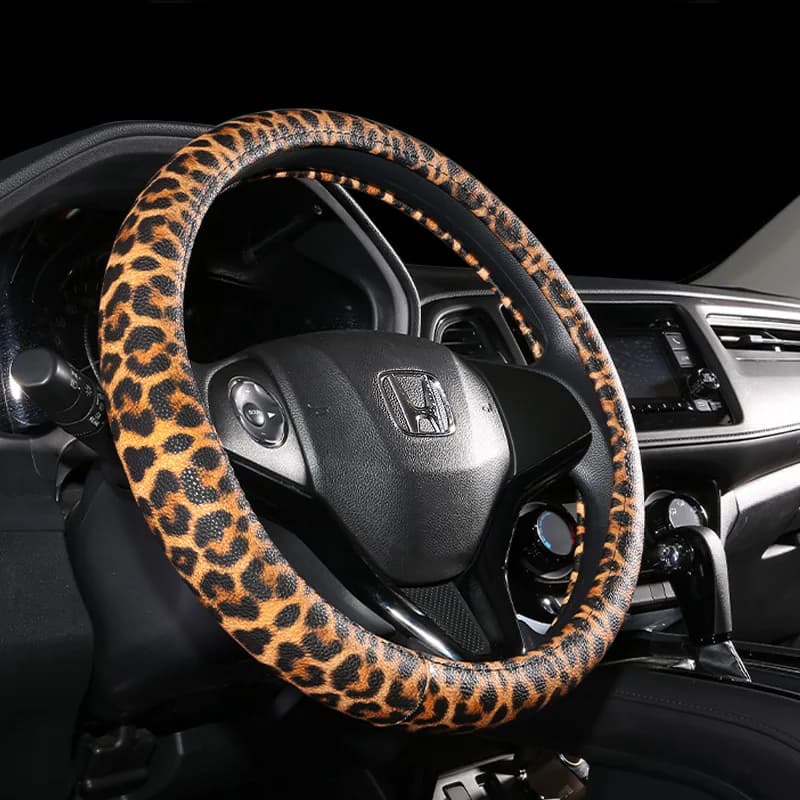 Coprivolante con stampa leopardata Coprivolante universale in pelle bicolore per interni auto Custodia 37-38 cm Accessori
