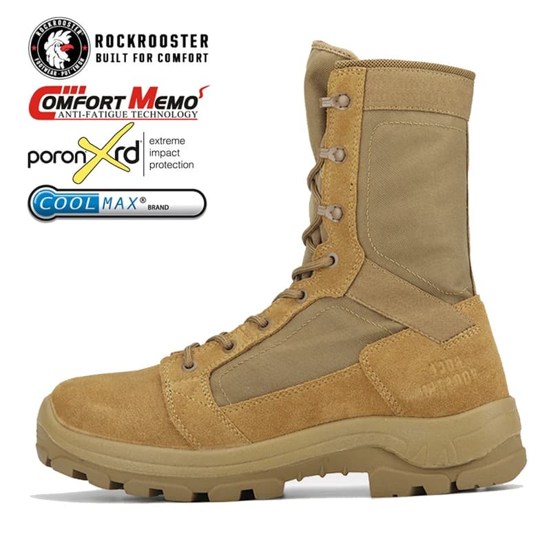 ROCKROOSTER Scarpe da trekking Stivali da caccia impermeabili da uomo Stivali da combattimento tattici nel deserto Scarpe da ginnastica in pelle di mucca da trekking maschile