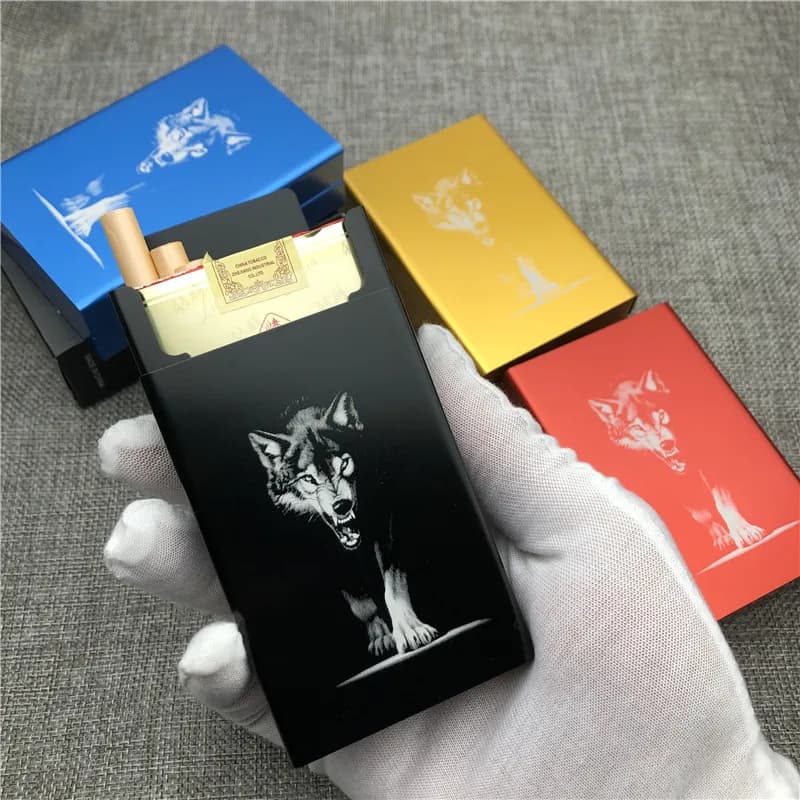 Scatole per portasigarette personalizzate King Wolf Scatole per sigarette portatili ultra sottili in lega di alluminio con diapositiva Leone Tigre Drago