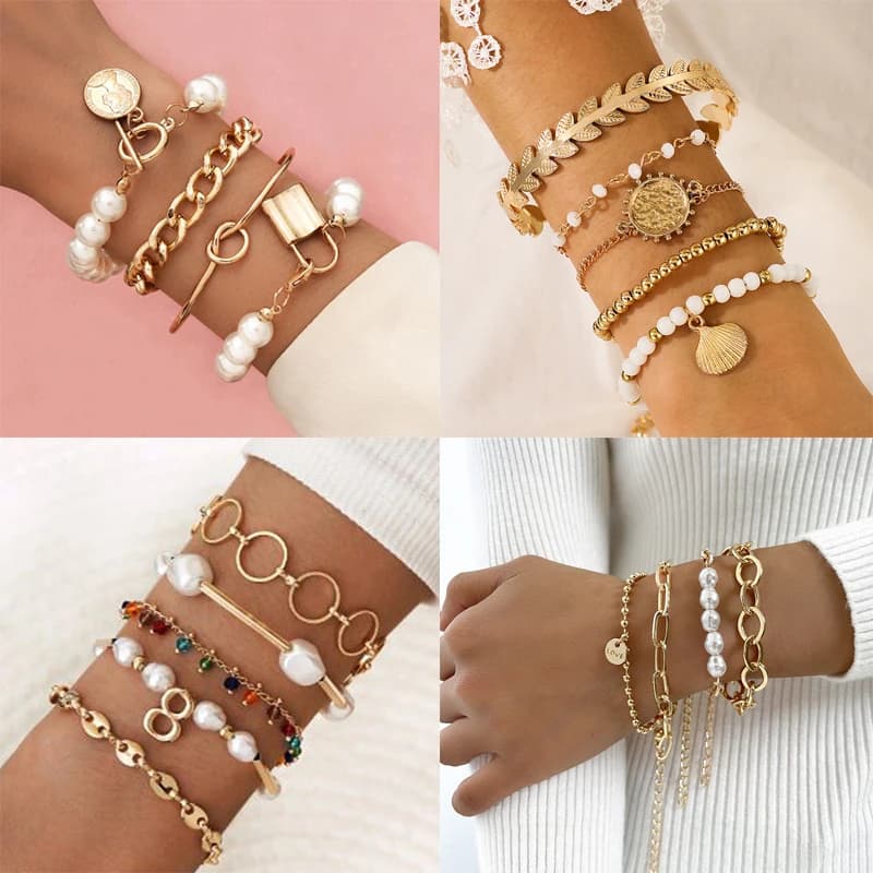 KSRA Punk gotico imitazione perle braccialetto serratura per le donne moda colore oro geometria bracciali gioielli 2021 nuova festa regalo