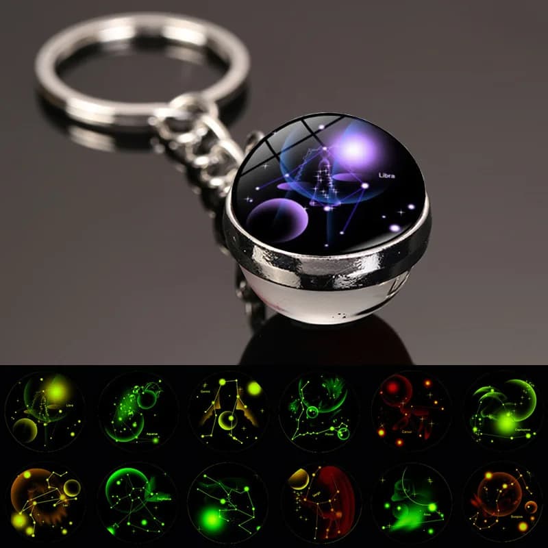 Portachiavi incandescente con 12 costellazioni Ciondolo con sfera di vetro luminosa Portachiavi zodiacale Gioielli Regalo di compleanno Scorpione Leone Bilancia Portachiavi
