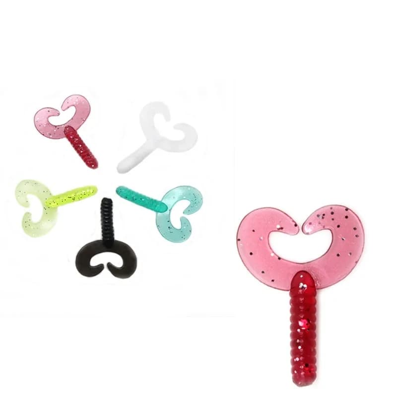50 pz/lotto morbido singolo colore doppia coda richiamo di pesca 3.5cm/0.8g gel di silice due code Grubs verme Wobblers Swimbait Silicone esche