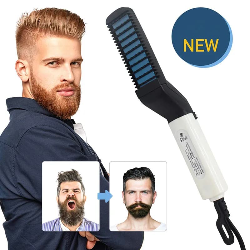 Pettine elettrico multifunzionale spazzola per capelli piastra per barba pettine lisciante per barba bigodino per capelli lisci strumenti per lo Styling per uomo