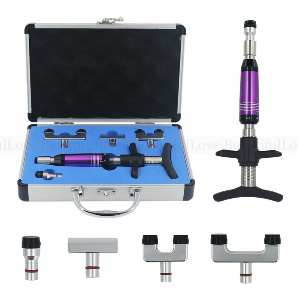 Chiropractic Adjusting Gun Spinal Adjustment Tool Spine 6 Levels 4 Heads Manual Correction Gun Adjust Vertebration Set 300N