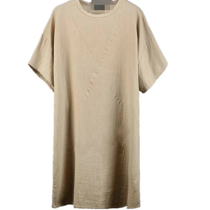 Men's T-Shirt Spring/Summer Dark Yamamoto Style Round Neck Medium And Long Loose Linen Short-Sleeved Men's Cotton Linen Trend