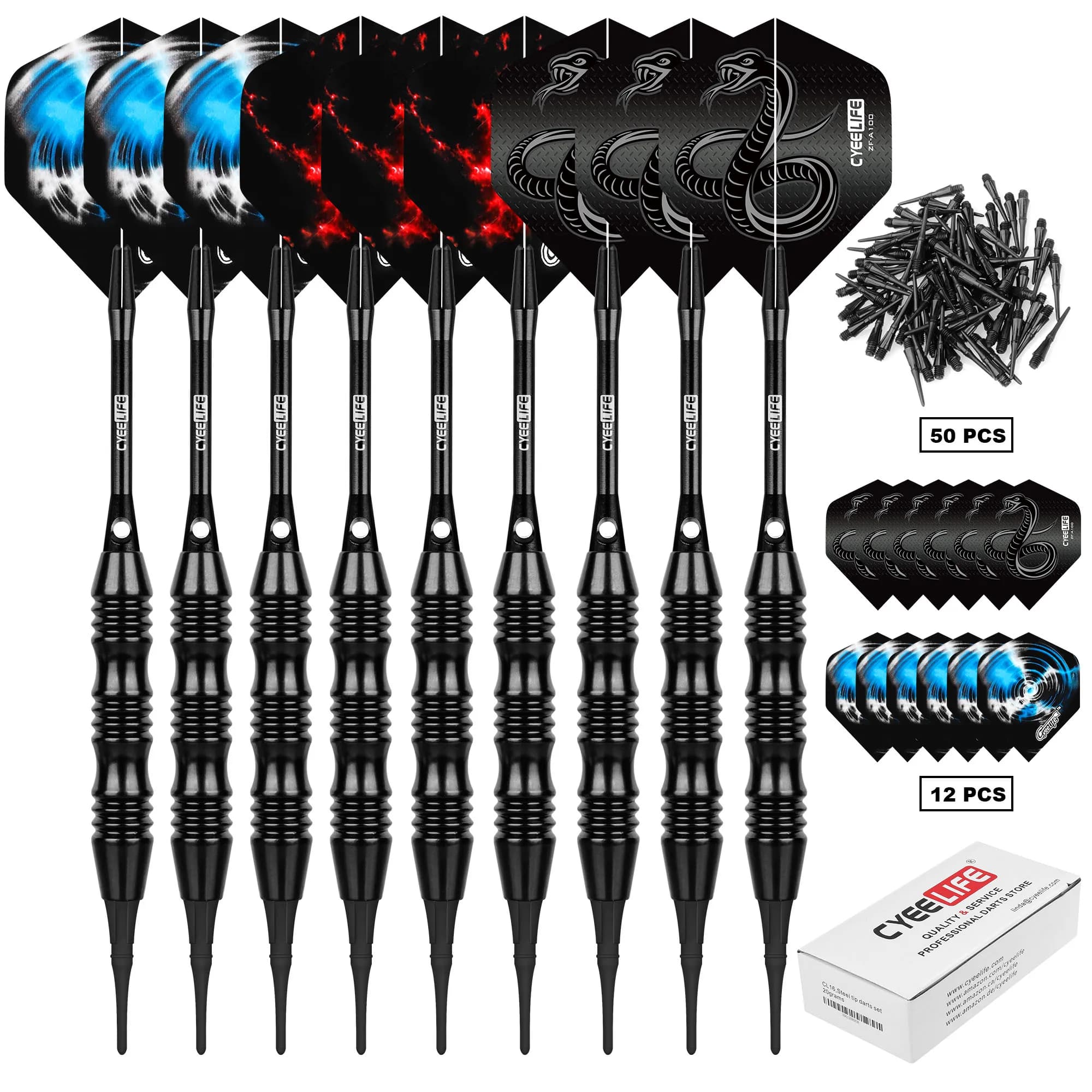 CyeeLife 20g Set di freccette Stili multipli Voli di freccette Set di punte professionali in plastica morbida per accessori per freccette elettroniche