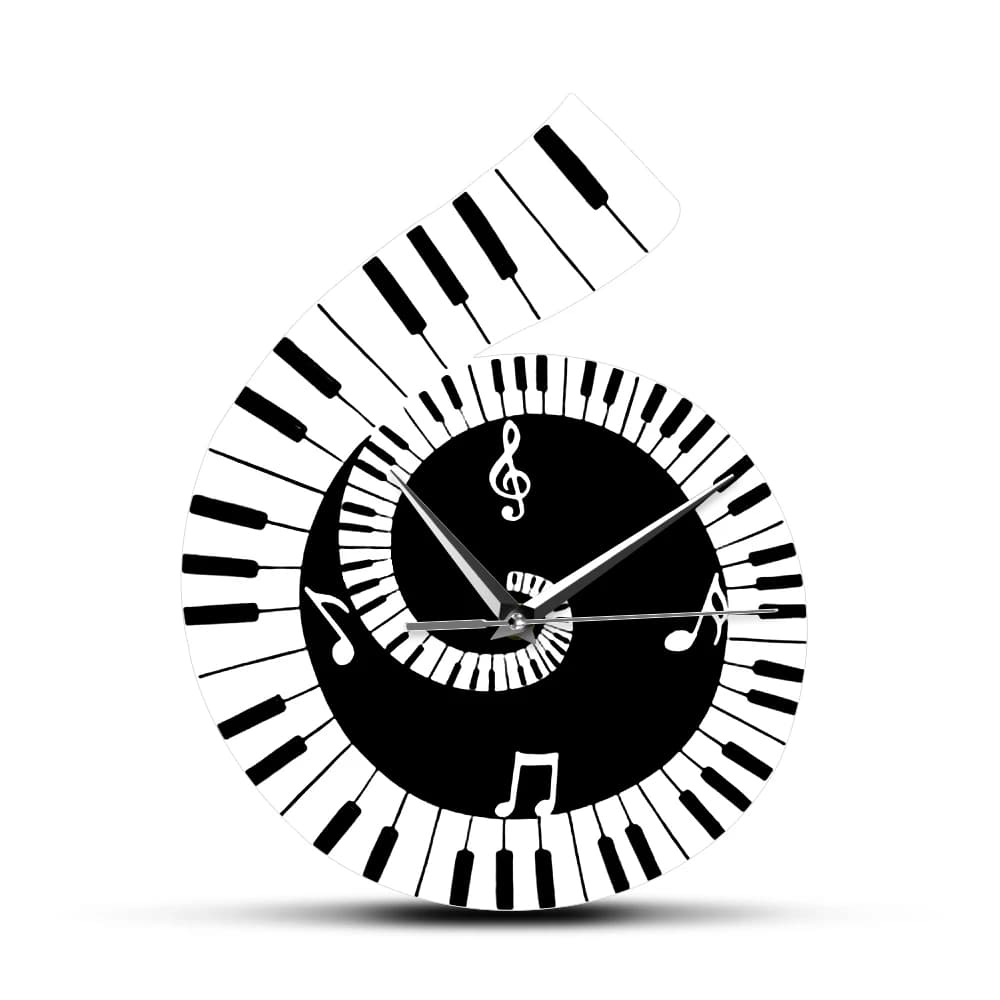 Black and White Music Copriletto Dercorative Watch From Parete Treble Clef Sign with Piano Keyboard of Music Note Watch Wall Loved Music Gift