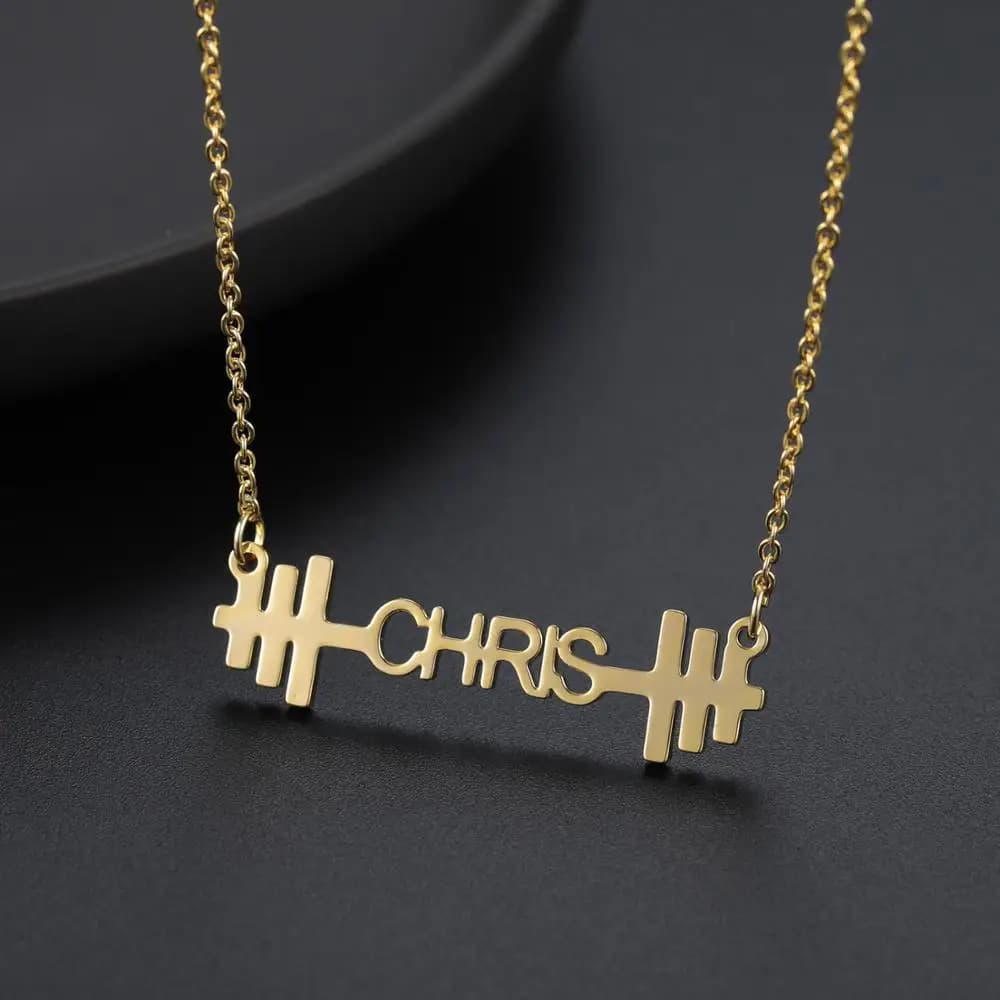 Personalized Stainless Steel Choker Fashion Name Nameplate Charm Pendant Mother's Day Jewelry Men Women Custom Dumbbell Gift