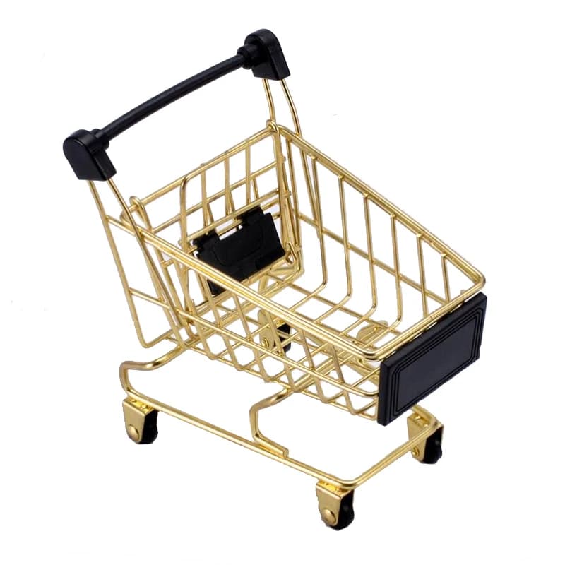 Carrello della spesa mini supermercato dorato Carrello portaoggetti da tavolo per bambini piccoli Carrello portaoggetti Piccolo passeggino giocattolo per auto della spesa