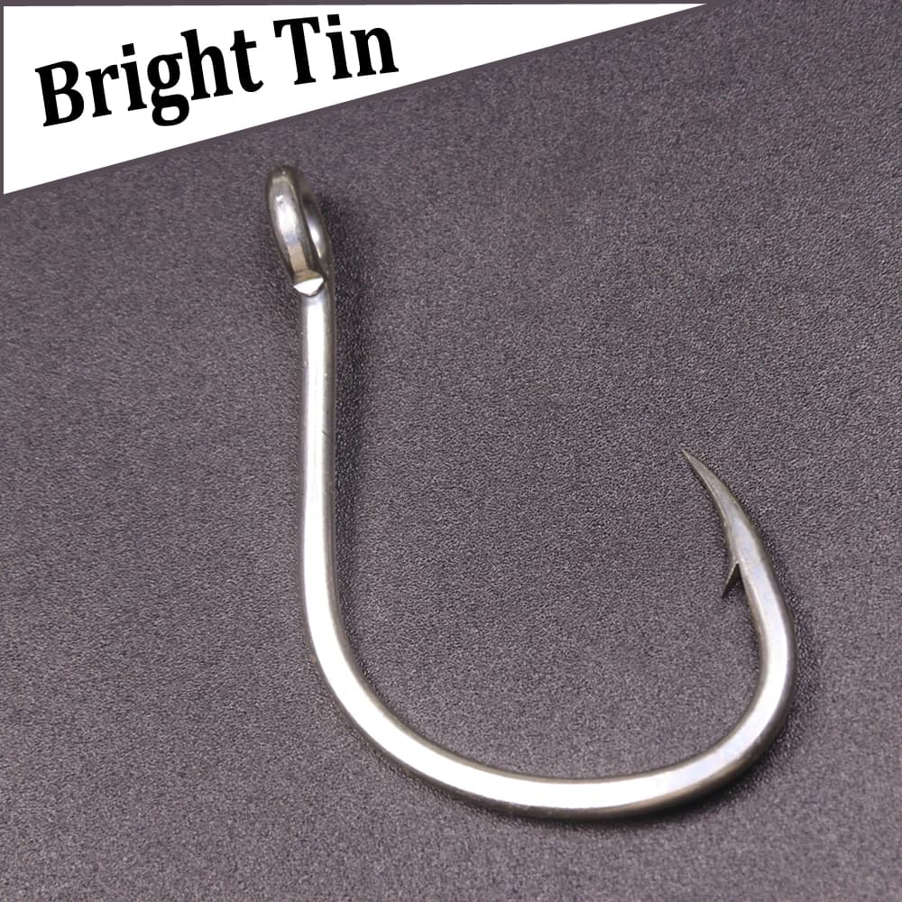 10pcs Bright Tin Plated Anti-rust Saltwater Fishhooks High Carbon Steel Barbed Offset Fishhook Big Assist Jigging Lure Hook