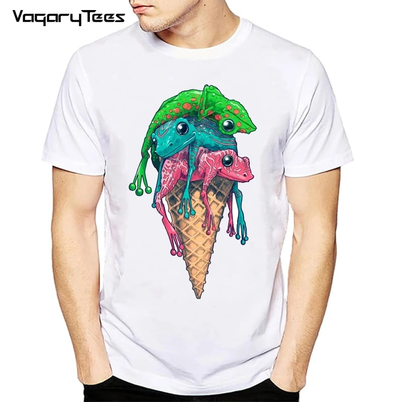 2022 Funny Icecream Frog Printed Men t-shirt Summer Colorful Frog magliette manica corta Funny Tees Casual Tops